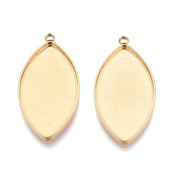 Real 18K Gold Plated 304 Stainless Steel Pendant Cabochon Component, Horse Eye, Ion Plating(IP), Real 18K Gold Plated, Tray: 25x13.8mm, 28x14.5x2mm, Hole: 1.5mm