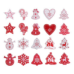 Mixed Color Wooden Ornaments, Christmas Tree Hanging Decorations, with Jute Twine, for Christmas Party Gift Home Decoration, Mixed Color, 49~50x43~50mm, 100pcs/set