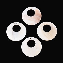 Морская Ракушка Природные подвески оболочки пресноводных, кольцо прелести, цвет морской раковины, 50x2.5~4.5 мм, отверстие : 1.8~2 мм