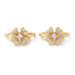 Real 18K Gold Plated Brass Micro Pave Clear Cubic Zirconia Slide Charms, Clover, Real 18K Gold Plated, 8x12x6mm, Hole: 1.5mm