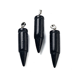 Синий Драгоценный Камень Синтетические синие золотые камни, Подвески в форме пули с металлическим покрытием платинового цвета, латунные застежки на дужках, 40x10 мм, отверстие : 7x4 мм