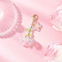 Прозрачный Наборы украшений в виде бабочки из стеклянного бисера и акрилового камня ручной работы, с поворотными карабинами из сплава, подвесные украшения, прозрачные, 60~66 мм