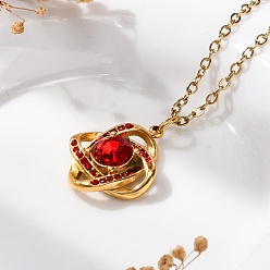 Золотой Вакуумное покрытие pvd 304 нержавеющая сталь гиацинт горный хрусталь крест-накрест подвеска кабель цепь ожерелье для женщин, золотые, 15.94 дюйм (40.5 см)