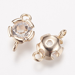 Light Gold Brass Rhinestone Links connectors, Flower, Light Gold, 14x9x5mm, Hole: 2mm