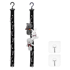 Black Nylon Plush Toy Display Strap, with Stainless Steel Clips, Black, 647mm