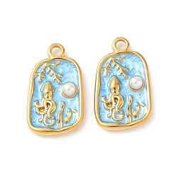 Синий 304 подвески в виде осьминога из нержавеющей стали с эмалью, с abs имитационными жемчужными бусинами , ионное покрытие (ip), золотые, синие, 22x13x4 мм, отверстие : 2 мм