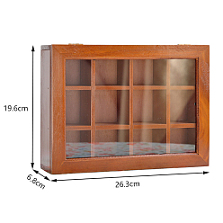 Кокосово-Коричневый 12 решетчатая деревянная коробка для хранения украшений, коробочка для шоколада с окошком из прозрачного стекла, прямоугольные, кокосового коричневый, 6.8x26.3x19.6 см