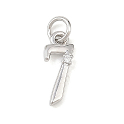 Платина Латунные микропаве прозрачные кубические циркониевые подвески, число 7, с целью перехода в кольце, без кадмия и без свинца, стойки покрытие, долговечный, платина, 14~15x4.5~11x2 мм, отверстие : 3 мм