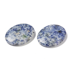 (306FM) Жонкиль матовый с лаймовой подкладкой Натуральный камень для беспокойства из яшмы с голубым пятном для терапии беспокойства, овальный камень большого пальца, 45x34~35x7~8.5 мм