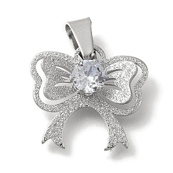 Нержавеющая Сталь Цвет 304 подвески из нержавеющей стали, с кристально горный хрусталь, очарование бантом, цвет нержавеющей стали, 16x18x3.5 мм, отверстие : 7.5x3.5 мм