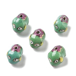 Зеленый Фарфоровые бусины ручной работы, декоративная с золотыми, свинья, зелёные, 12x11.5~12x12 мм, отверстие : 1.8 мм