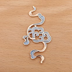 Light Blue Alloy Enamel Cabochons, Light Gold, Cloud, Light Blue, 52x27mm