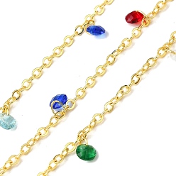 Настоящее золото 18K Латунные плоские круглые кабельные цепи, со стеклом, без свинца и без кадмия, долговечный, стойки покрытие, пайки, с катушкой, реальный 18 k позолоченный, 2.5x2x0.5 мм