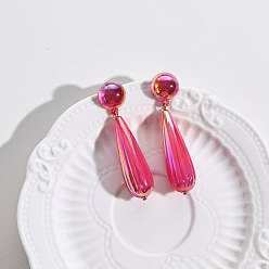 Светло-Вишневый Серьги-гвоздики из смолы в форме капли, светло-вишневый, 70x16 мм