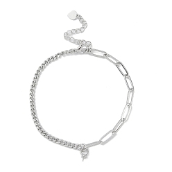 Платина Изготовление браслета из латунной кубинской цепочки и цепочки со скрепками, за половину пробурено бисера, платина, 7-1/2 дюйм (19.2 см), штифты : 1 мм