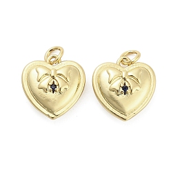 Настоящее золото 18K Латунные микро проложить кубического циркония подвески, сердце с бантом, долговечный, стойки покрытие, без свинца и без кадмия, ионное покрытие (ip), с целью перехода в кольце, реальный 18 k позолоченный, 15.5x14.5x5.5 мм