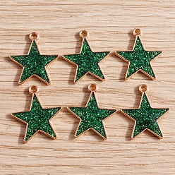 Зеленый Подвески из блестящего сплава с эмалью, золотой свет, звезда очарование, зелёные, 18x16 мм, 10 шт / комплект