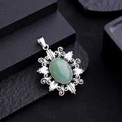 Зеленый Авантюрин Естественный зеленый авантюрин подвески, овальные, неокрашенными, платина, 43x32 мм