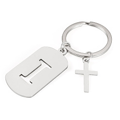 Letter I 1Porte-clés en acier inoxydable, avec porte-clés fendus, rectangle, couleur inox, lettre i, 72mm
