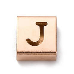 Letter J Ионное покрытие (ip) 304 квадратные подвески-слайдеры из нержавеющей стали, розовое золото , буква J, 9x8x4 мм, отверстие : 3.5x8.5 мм