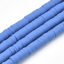 Azul Royal Hechos a mano de los granos de la arcilla del polímero hebras, para suministros de manualidades de joyería diy, perlas heishi, disco / plano y redondo, azul real, 6x0.5~1 mm, agujero: 1.8 mm, sobre 290~320 unidades / cadena, 15.75 pulgada ~ 16.14 pulgada (40~41 cm)