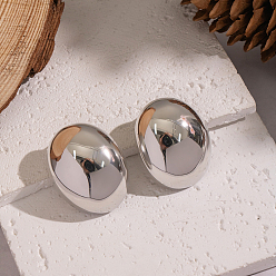 Нержавеющая Сталь Цвет Минималистичные овальные серьги-гвоздики из нержавеющей стали, зеркальная полировка, цвет нержавеющей стали, 304 мм