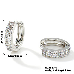 Серебро Латунные серьги обруча, круглые, со стразами, серебряные, 20x5 мм