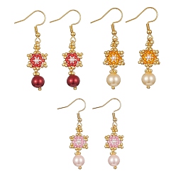 (52) Непрозрачная лаванда Серьги с подвесками в форме звезд и круглых стеклянных семян, 304 женские серьги из нержавеющей стали, разноцветные, 48x13 мм