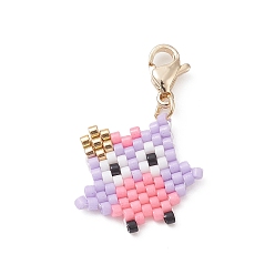 Сова Ткацкий станок ручной работы с узором из бисера, подвески, украшение, с 304 из нержавеющей стали Lobster Claw застежками, сова, 25 мм