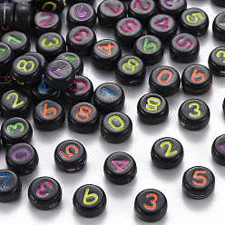Mixed Color Opaque Acrylic Beads, Flat Round with Random Mixed Number, Mixed Color, 7x4mm, Hole: 1.2mm, about 3600pcs/500g