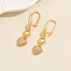 Сердце Латунные серьги обруча, со стразами, реальный 18 k позолоченный, сердце, 40 мм