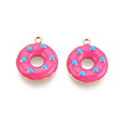 Темно-Розовый 304 нержавеющей стальной эмали подвески, пончик, ионное покрытие (ip), реальный 18 k позолоченный, темно-розовыми, 15x13x3 мм, отверстие : 1.5 мм