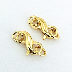 Golden Brass Double Opening Lobster Claw Clasps, with Rings, Golden, 12x6mm