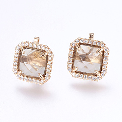 пшеница Латунные серьги-гвоздики из циркония, с петлей, стекло, квадратный, золотые, цвет пшеницы, 17 мм, отверстия: 0.5 мм, штифты: 0.8 мм