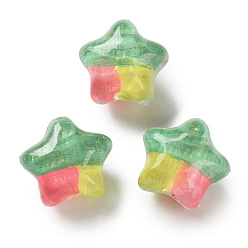 Средний Аквамарин Прозрачные акриловые бусины с градиентным цветом, нарисованные вручную, звезда, средний аквамарин, 19.5x21.5x16 мм, отверстие : 2.3 мм