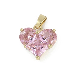 Pink Rarl 18k позолоченные латунные подвески с микропаве из кубических цирконий, без кадмия, без никеля и без свинца, сердце, розовые, 14.5x14x5.5 мм, отверстие : 3x5 мм
