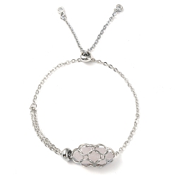 Розовый Кварц Браслеты-слайдеры из натурального розового кварца, с 304 цепочками для макраме из нержавеющей стали, 10-1/4 дюйм (26 см)