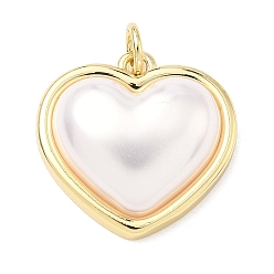 Настоящее золото 18K Латунные подвески, шарма сердца, с пластмассовой жемчужиной abs, долговечный, стойки покрытие, без свинца и без кадмия, реальный 18 k позолоченный, реальный 18 k позолоченный, 18x19x7 мм