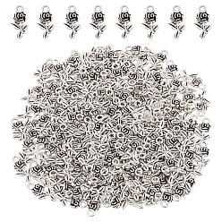 Античное Серебро 200 шт. Подвески из сплава в тибетском стиле, цветок, античное серебро, 21x10x2 мм, отверстие : 3 мм