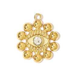 Настоящее золото 18K 304 из нержавеющей стали горный хрусталь подвески, цветок с подвесками в виде глаз, ионное покрытие (ip), реальный 18 k позолоченный, 20x17 мм