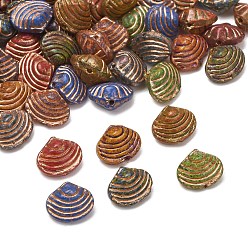 Shell Shape Handmade Lampwork Beads, Golden Metal Enlaced, Shell Shape, 10.5x12.5x8mm, Hole: 1mm
