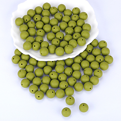 Dark Olive Green Round Silicone Focal Beads, Chewing Beads For Teethers, DIY Nursing Necklaces Making, Dark Olive Green, 15mm, Hole: 2mm