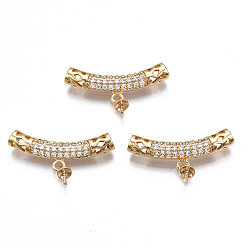 Real 18K Gold Plated Brass Micro Pave Clear Cubic Zirconia Peg Bails Bead Tube, for Half Drilled Bead, Nickel Free, Real 18K Gold Plated, 9.5x24.5x4mm, Hole: 2.5mm, Pin: 0.8mm
