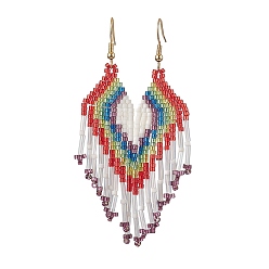 WhiteSmoke Boho 304 Stainless Steel with Glass Dangle Stud Earring, Heart, WhiteSmoke, 84x26mm