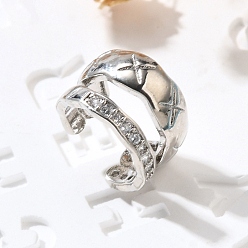 Платина Серьги-каффы из латуни с прозрачным кубическим цирконием, двухслойный с-образный, платина, 9x12x12.5 мм