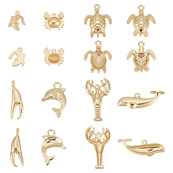 Настоящее золото 18K 16 шт 8 стили подвески из сплава, без свинца, без никеля и без кадмия, разнообразные, реальный 18 k позолоченный, 14~38x10.5~39.5x3~6.5 мм, отверстие : 1~4 мм, 2 шт / стиль