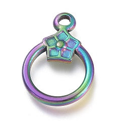 Rainbow Color Ion Plating(IP) 304 Stainless Steel Toggle Clasps Parts, Ring, Rainbow Color, 19x13.5x2.7mm, Hole: 1.8mm