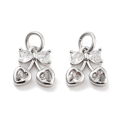 Прозрачный Латунные микро проложить кубического циркония подвески, без кадмия, без никеля и без свинца, вишня, с целью перехода в кольце, платина, прозрачные, 9.5x9x2 мм, отверстие : 3.5 мм