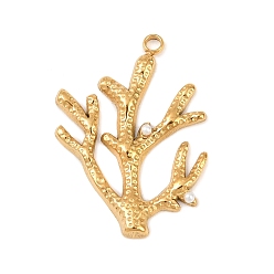 Branch 304 подвески из нержавеющей стали и АБС-пластика с имитацией жемчуга, ионное покрытие (ip), филиал, 28x21x2.5 мм, отверстие : 1.8 мм