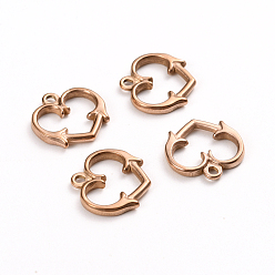 Rose Gold Ion Plating(IP) 304 Stainless Steel Toggle Clasps Parts, Heart, Rose Gold, 15x15.5x2mm, Hole: 1.6mm